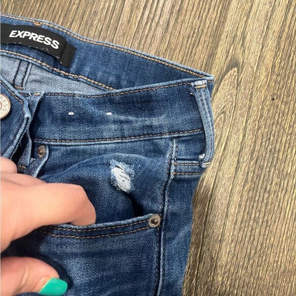 Express Super Skinny Jeans Mid Rise Whisker Distressed Stretch Medium Wash 2L - Picture 5 of 13